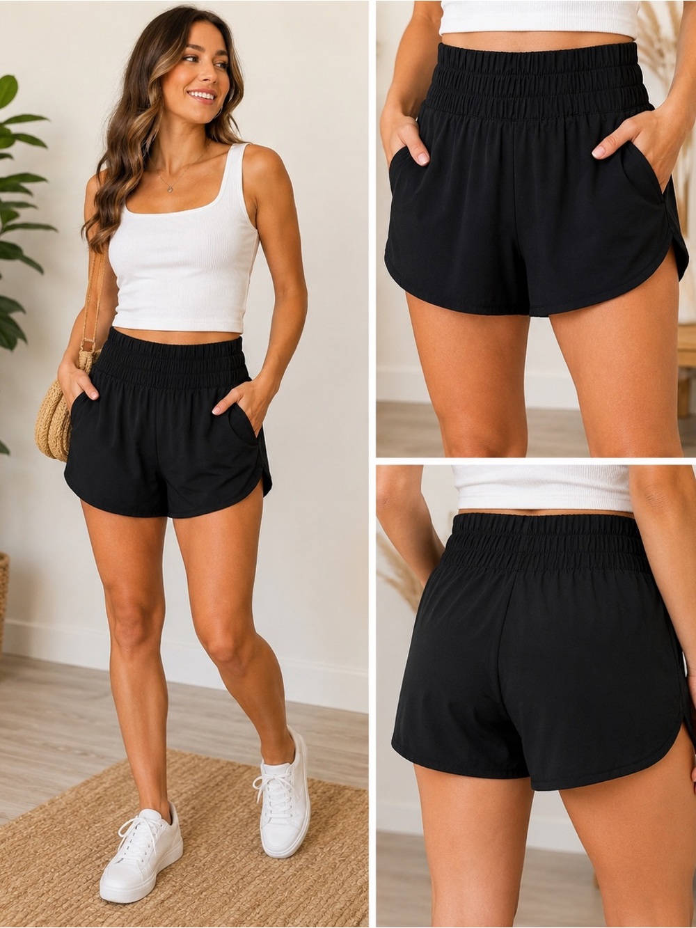Vanilla Star Black Smocked Waist Athletic Shorts
